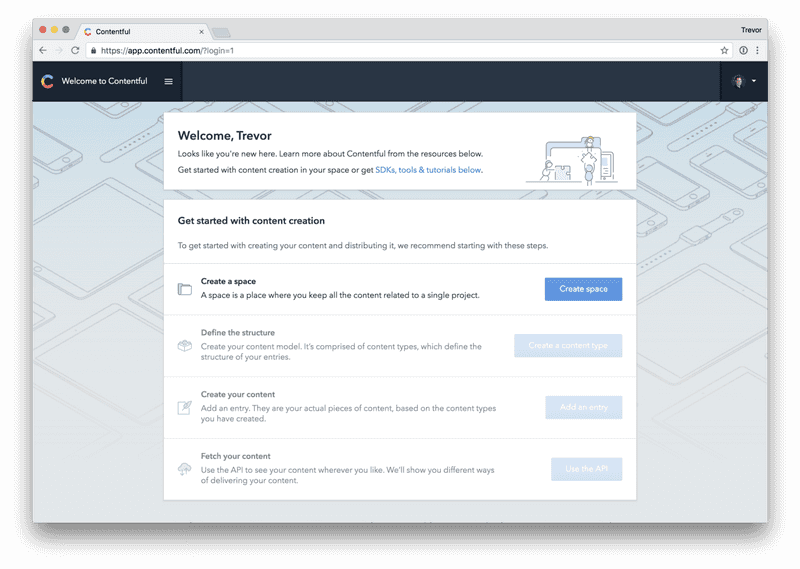 How to make a static site with flexible content: Contentful dashboard